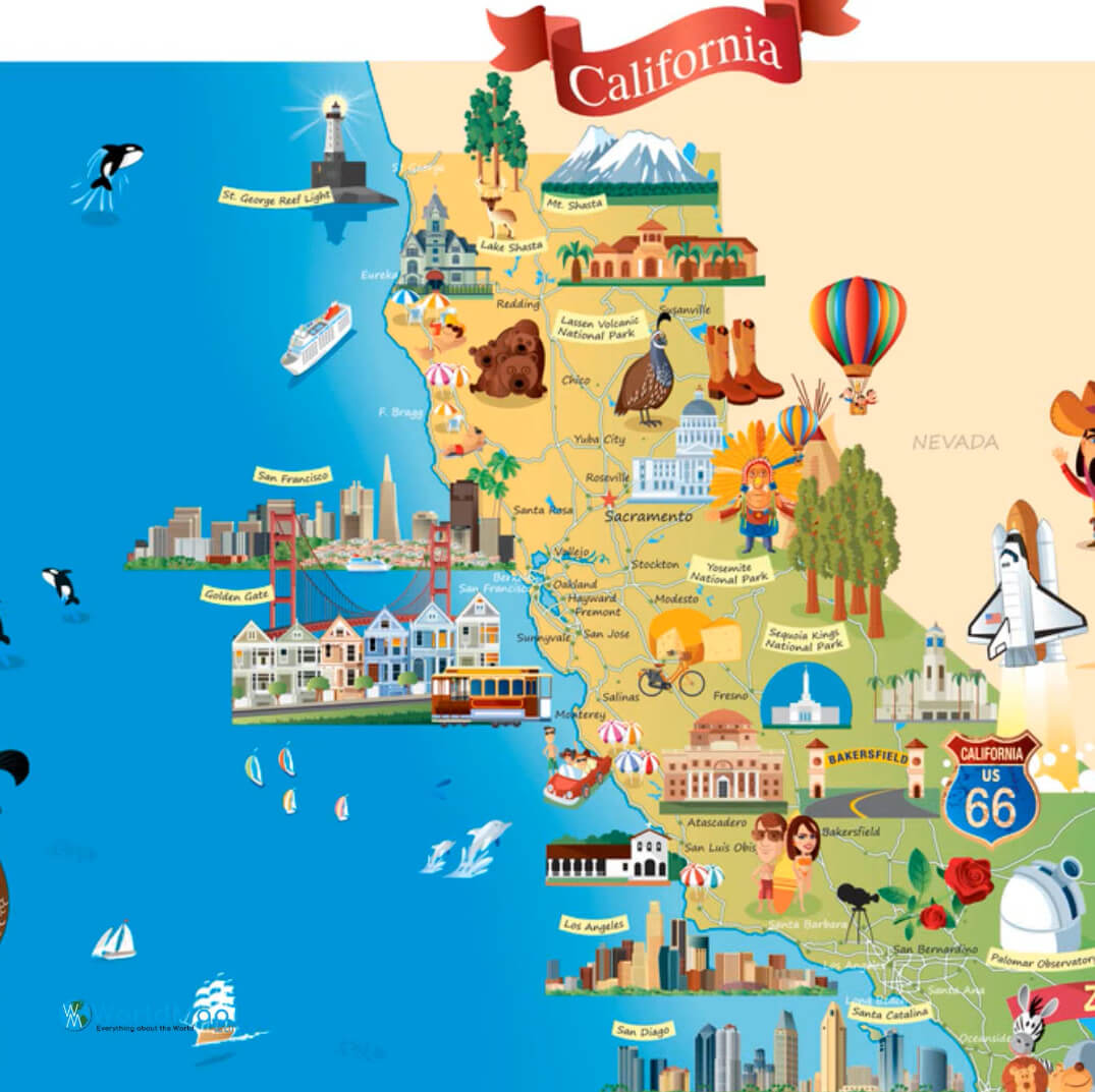 Carte des destinations touristiques de la Californie
